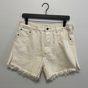 We the Free Off White Distressed Frayed Denim Shorts